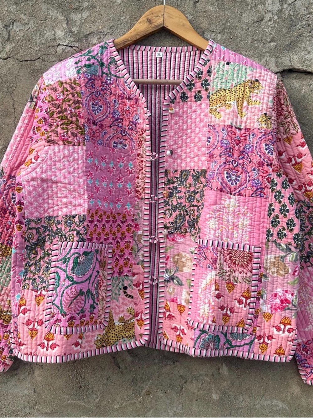 Hand Block Printed Quilted Cotton Reversible Jacket XL
